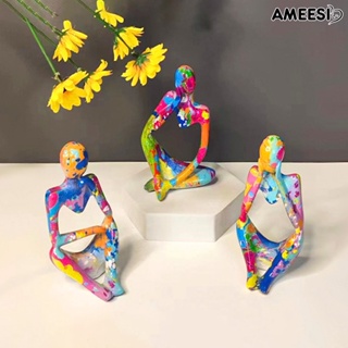 Ameesi รูปปั้นเรซิ่น รูปกราฟฟิติ Thinker สไตล์โมเดิร์น หลายสีสัน สําหรับตกแต่งห้องนั่งเล่น สํานักงาน ชั้นวางหนังสือ