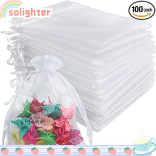 SOLIGHTER ถุงผ้ากอซ สีขาว 100 ชิ้น เชือกหูรูด 100 ชิ้น สําหรับใส่ขนมหวาน