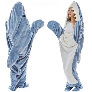 ชุดมาสคอต ชุดนอนผ้านวม Shark Blanket ถุงนอน ผ้าห่ม ผ้าฟาบริค มีฮู้ด ลายฉลาม สําหรับผู้ใหญ่