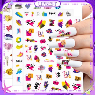 ♕ Nail Art HAND-Painted Graffiti Nail Sticker 3D Colourful Letters Cat Adhesive Stickers อุปกรณ์เล็บแต่งเล็บเครื่องมือสำหรับร้านเล็บ 6 แบบ UPBEST