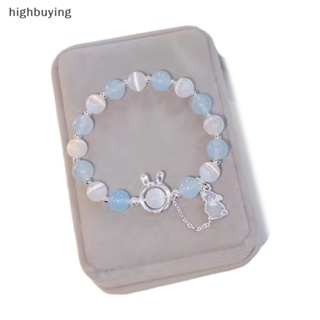 [highbuying] สร้อยข้อมือลูกปัดโอปอล จี้กระต่าย สีฟ้า หินมูนสโตน คริสตัล เครื่องประดับ สําหรับคู่รัก แฟนสาว พร้อมส่ง