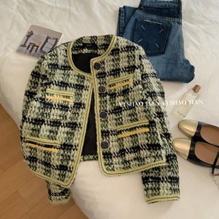 Explosive hand-woven short coat womens short short socialite temperament tweed top spring and autumn