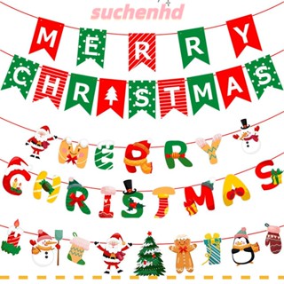 Suchenhd ธงแขวนกระดาษ ลายต้นคริสต์มาส ซานตาคลอส