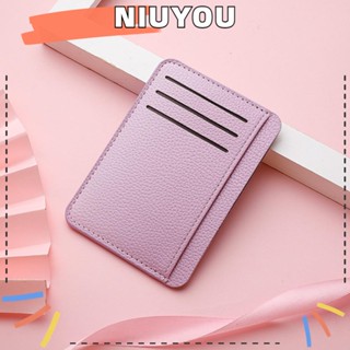 Niuyou กระเป๋าใส่บัตรเครดิต หนัง PU แบบบางพิเศษ สีพื้น 6 ช่อง แฟชั่นมินิมอล สําหรับผู้หญิง