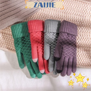 Zaijie24 ถุงมือถักนิตติ้ง ให้ความอบอุ่น แบบเต็มนิ้ว ยืดหยุ่น นุ่ม