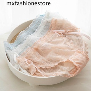 Mxfashione กางเกงชั้นใน ผ้าฝ้าย ผ้าไหม ริบบิ้น ระบายอากาศ น่ารัก สําหรับผู้หญิง