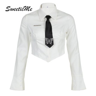 Sweeticme ใหม่ เสื้อเชิ้ตแขนยาว คอปก เข้ารูป สีคอนทราสต์ แฟชั่นสําหรับผู้หญิง 2023