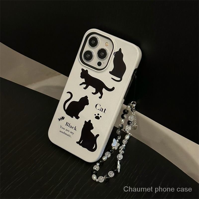 ใหม่ เคสโทรศัพท์มือถือแบบแข็ง กันกระแทก ลายแมวดํา สไตล์เกาหลี สําหรับ Iphone 15Promax 13 12 14Promax