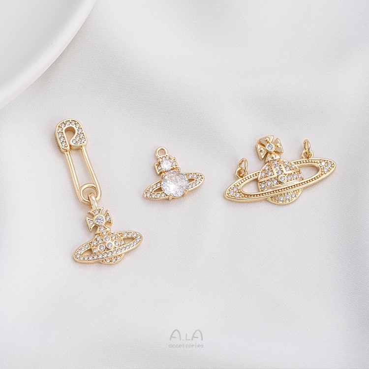 จี้สร้อยคอ รูปดาวเคราะห์ ดาวเสาร์ กาแล็กซี่ ดาวเสาร์ ชุบทอง 14K แฮนด์เมด diy