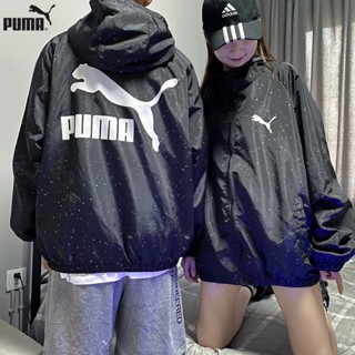 Puma100% เสื้อแจ็กเก็ต มีฮู้ด พิมพ์ลายโลโก้ ขนาดใหญ่ สไตล์วินเทจ สําหรับผู้ชาย คู่รัก