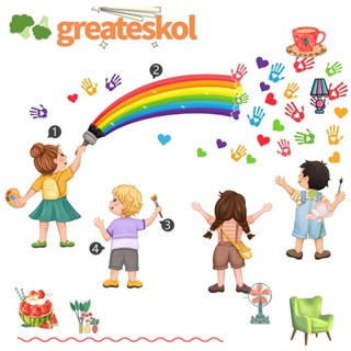 Greateskol สติกเกอร์ติดผนัง รอยมือ สีสันสดใส ขนาดเล็ก คําคมสร้างแรงบันดาลใจ ห้องเรียนศิลปะผนัง