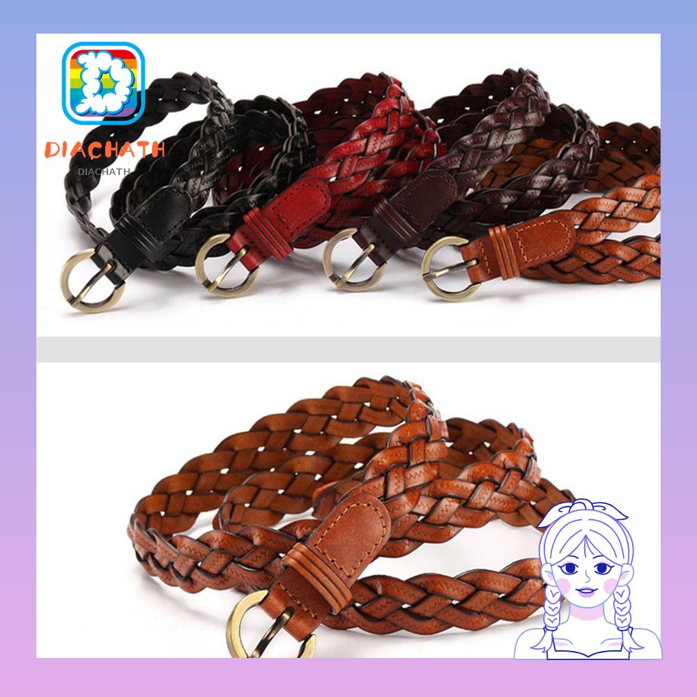Diachath เข็มขัดหนังวัวถัก แฟชั่น ลําลอง แบบสาน คาดเอว