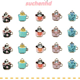 Suchenhd จี้ถ้วยกาแฟ รูปแมว โลหะผสม 15*15 สําหรับเด็กผู้หญิง 50 ชิ้น