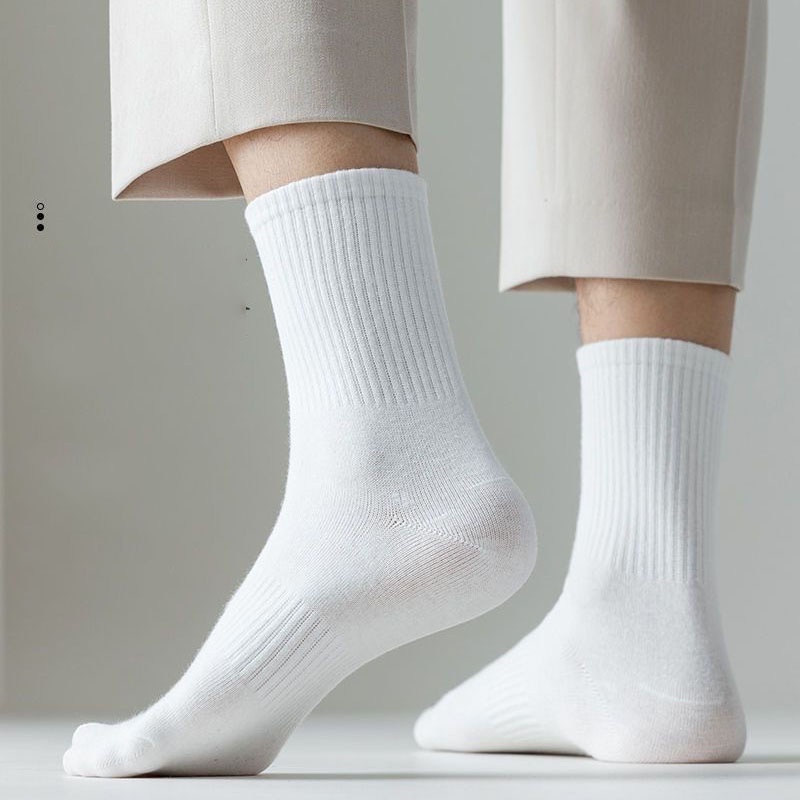 ถุงเท้ากีฬาลําลอง ผ้าฝ้าย ระบายอากาศได้ดี ดูดซับเหงื่อ สีดํา และสีขาว แบบเรียบง่าย สําหรับผู้ชาย - รูปที่ 2