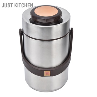  Just Kitchen 304 สแตนเลส 2.3L ความจุขนาดใหญ่ฉนวนกันความร้อนสูญญากาศ Bento กล่องอาหารกลางวัน 3 ชั้นภาชนะบรรจุอาหาร