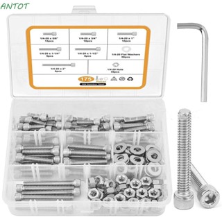 Antot ชุดสกรูหกเหลี่ยม สเตนเลส 304 6 ขนาด พร้อมกล่องเก็บ ความยาว 5/8 นิ้ว ถึง 2 นิ้ว 175 ชิ้น UNC|ชุดสกรู เครื่องใช้ในครัวเรือน