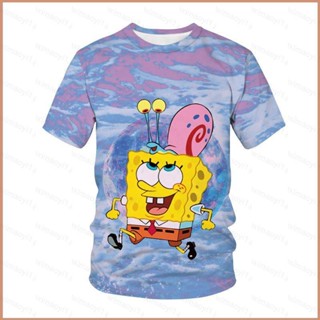 23 เสื้อยืดลําลอง แขนสั้น คอกลม พิมพ์ลายสพันจ์บ็อบ 3D ทรงหลวม พลัสไซซ์ แฟชั่น