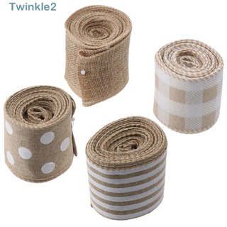 Twinkle ริบบิ้นผ้ากระสอบ ลายดอกไม้ 20 หลา 2.5 นิ้ว สีขาว 4 ม้วน