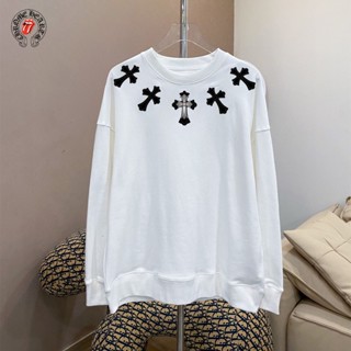 ของแท้ 100% เสื้อกันหนาวลําลอง พิมพ์ลายหัวใจ โครเมี่ยม แนวสตรีท โอเวอร์ไซซ์ สําหรับผู้ชาย