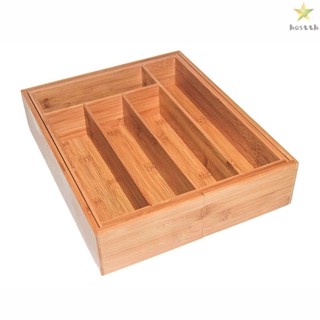 Bamboo Storage Box with Partitioned Drawers for Kitchen Tableware Organization