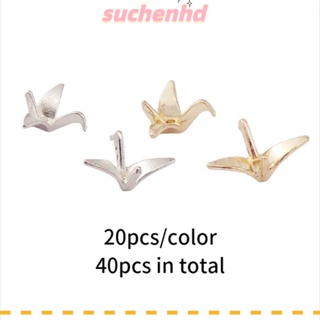 Suchenhd ลูกปัดโลหะ รูปนกกระเรียนกระดาษ สีทอง เงิน ขนาด 21 X 16 มม. สําหรับทําเครื่องประดับ สร้อยคอ DIY 40 ชิ้น