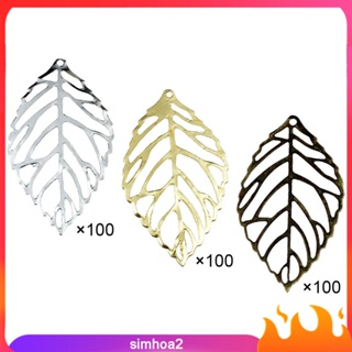 [Simhoa2] จี้รูปใบไม้กลวง สีทอง สําหรับทําเครื่องประดับ สร้อยคอ DIY 100 ชิ้น