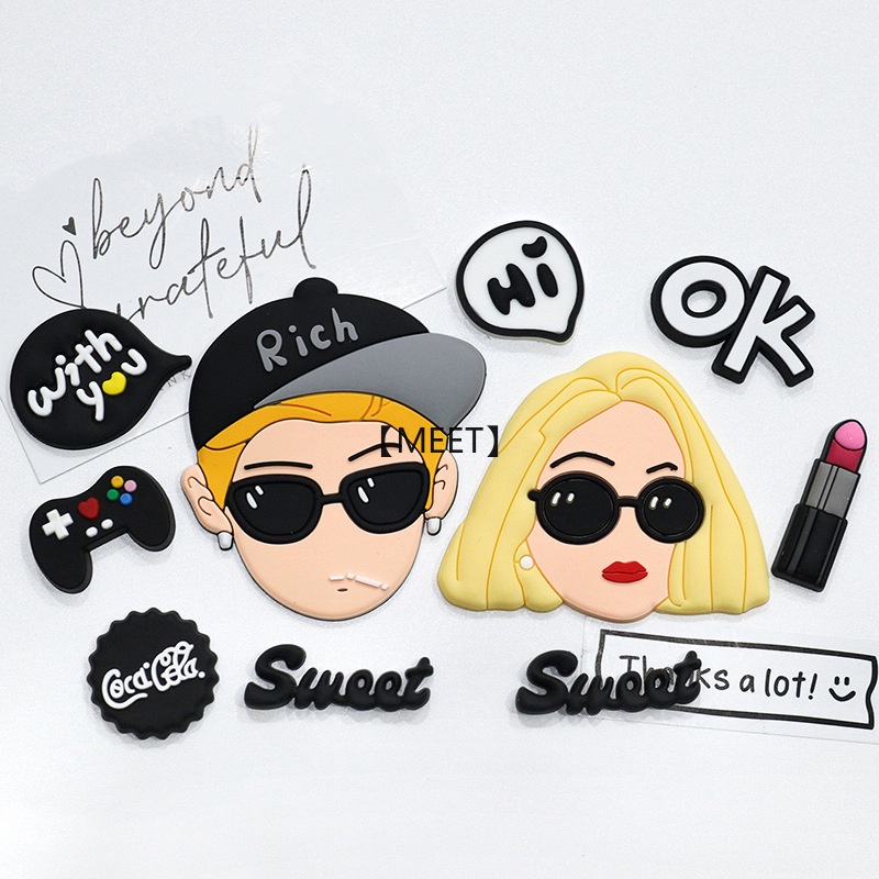 【MEET】5 ชิ้น/แพ็คแว่นตากันแดดคู่ชายหญิงยางนุ่ม DIY เครื่องประดับอุปกรณ์เสริมเคสโทรศัพท์ฉนวนกันความร้อนถ้วยน้ำแพทช์ตกแต่งยาง PVC ชุดอุปกรณ์เสริม
