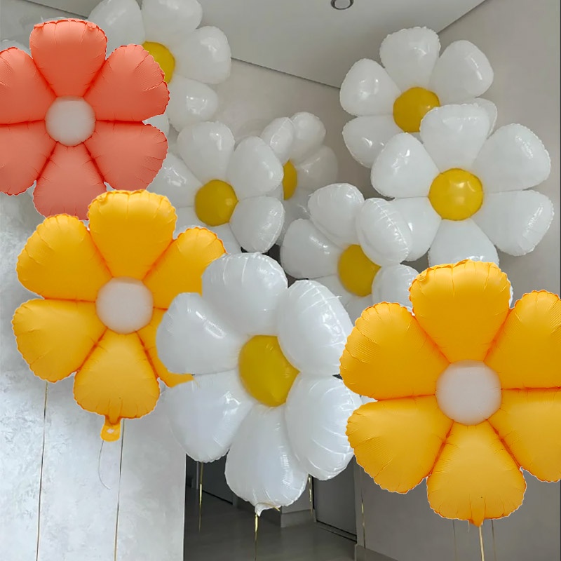 ลูกโป่งฟอยล์ ลายดอกเดซี่ ดอกทานตะวัน สีชมพู สีขาว สําหรับตกแต่งงานแต่งงาน งานวันเกิด พร็อพถ่ายรูปเด็กทารก