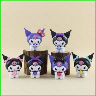 Sqt โมเดลตุ๊กตาฟิกเกอร์ Sanrio Kuromi ประดับโบว์ 6 ชิ้น สําหรับเด็กผู้หญิง