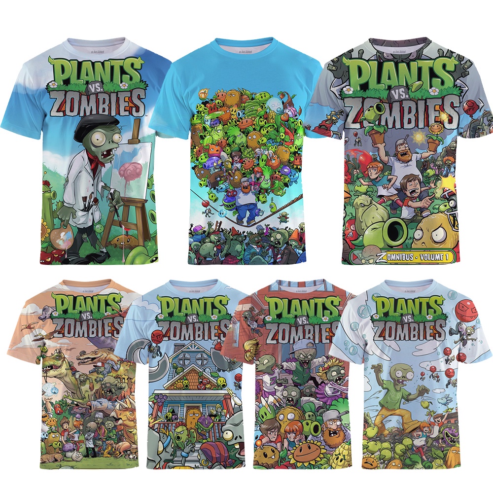 เสื้อยืดลําลอง พิมพ์ลาย Plants Vs Zombies PVZ สําหรับเด็กผู้ชาย อายุ 5-14 ปี