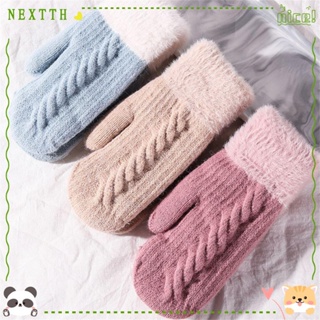 Nextth ถุงมือถัก ขนกระต่ายเทียม ให้ความอบอุ่น แบบเต็มนิ้ว แฟชั่นฤดูหนาว