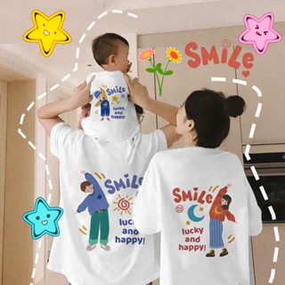 ✨👨‍👩‍👧‍👧เสื้อยืด ชุดครอบครัว แขนสั้นคอกลม ลายการ์ตูนสุดน่ารัก