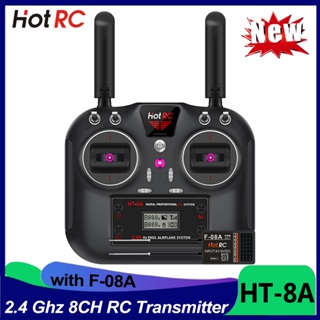 Hotrc HT-8A รีโมตคอนโทรล 2.4G 8CH 4.5-9V PWM FHSS Transmitter พร้อมตัวรับสัญญาณ F-08A สําหรับโดรนบังคับ FPV