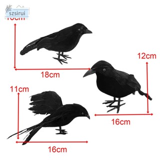 [szsirui] อีกาขนนกแฮนด์เมด สีดํา สําหรับตกแต่งปาร์ตี้ฮาโลวีน 3 ชิ้น