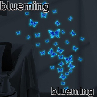 Blueming2 สติกเกอร์ติดผนัง ลายผีเสื้อเรืองแสงในที่มืด แกะออกได้ สีฟ้า สําหรับห้องนอนเด็กผู้หญิง DIY