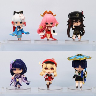 โมเดลฟิกเกอร์ PVC เกม Genshin Impact Figure Raiden Shogun Yae Miko Wanderer Hu Tao Klee น่ารัก ขนาด 10 ซม. ของเล่นสําหรับเด็ก เก็บสะสม 6 ชิ้น ต่อชุด