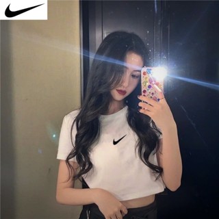 Nike เสื้อยืดลําลอง แขนสั้น เอวสูง ระบายอากาศ เซ็กซี่ แฟชั่นฤดูร้อน สําหรับสตรี ของแท้ 100%