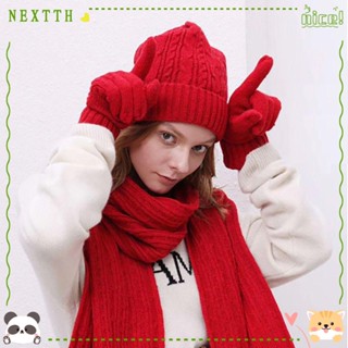 Nextth หมวกบีนนี่ ผ้าวูลถักนิตติ้ง ให้ความอบอุ่น หน้าจอสัมผัส สีพื้น แฟชั่นฤดูหนาว สําหรับผู้หญิง