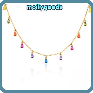 Moilyhd สร้อยคอโช้กเกอร์ หินคริสตัล รูปหยดน้ํา สีเงิน แฮนด์เมด จี้เพทาย สําหรับผู้หญิง