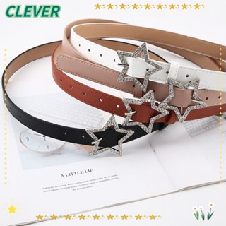 Clever เข็มขัดหนัง PU หัวเข็มขัด ประดับพลอยเทียม รูปดาวห้าแฉก ลําลอง แฟชั่น สําหรับตกแต่งชุดเดรส