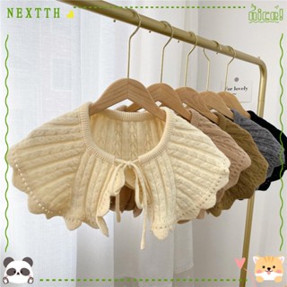 Nextth ปลอกคอปลอม ผ้าวูลถัก สีพื้น ถอดออกได้ แต่งลูกไม้ แฟชั่นสําหรับผู้หญิง