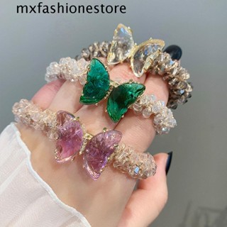 Mxfashione ยางรัดผม ยืดหยุ่น ใหม่ ผู้หญิง สาว มินิมอล คริสตัล ผีเสื้อ Ins สไตล์ คริสตัล ลูกปัด ยางรัดผม