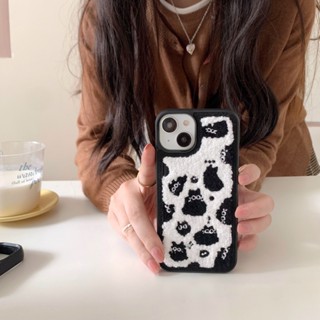 เคสโทรศัพท์มือถือ ผ้ากํามะหยี่ขนนิ่ม ปักลายการ์ตูนแมว สําหรับ iPhone 11 12 13 14 15 12pro 12promax 13pro 13promax 14pro 14promax 15pro 15promax 14pro