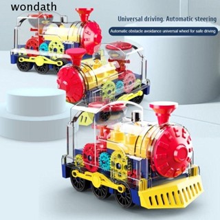 Wonda รถไฟเกียร์ไฟฟ้า แบบใส หมุนได้ พร้อมเสียงเพลง ของเล่นสําหรับเด็ก