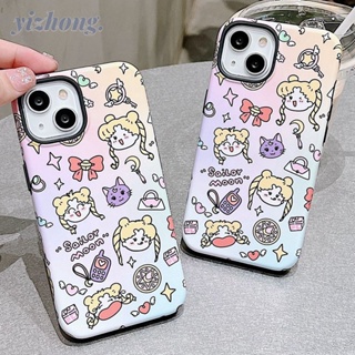 2 in 1 เคสโทรศัพท์มือถือแบบนิ่ม TPU กันกระแทก กันรอยกล้อง ลายเซเลอร์มูน ไล่โทนสี สําหรับ iPhone 11 15 14 Pro Max 12 13