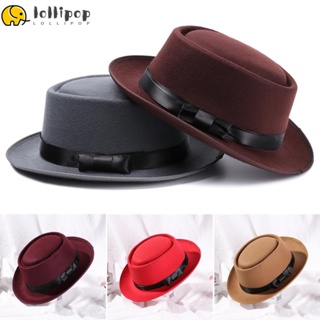 Lollipo1 Fedora หมวกปีกกว้าง ผ้าวูล สไตล์คาวบอย สําหรับผู้หญิง ผู้ชาย เหมาะกับฤดูใบไม้ร่วง ฤดูหนาว การแสดงบนเวที เต้นรํา ปาร์ตี้