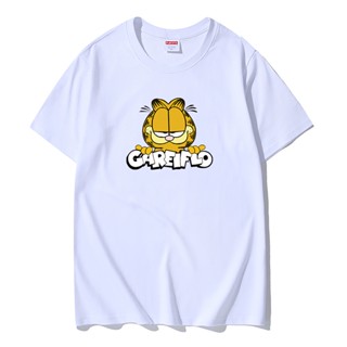 เสื้อยืดแขนสั้น ผ้าฝ้าย พิมพ์ลายแมว Supreme-Classic Garfield สวยงาม อเนกประสงค์ สไตล์ Unisex