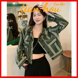 เสื้อแจ็กเก็ตสั้น ลายทาง แบบลําลอง เข้ารูป เหมาะกับฤดูใบไม้ร่วง สําหรับผู้หญิง STRN