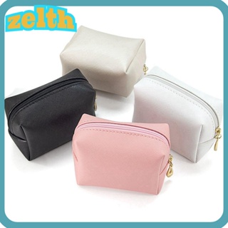 Zelth กระเป๋าเครื่องสําอาง หนัง PU กันน้ํา มีซิป สีแคนดี้