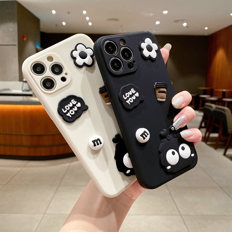 สําหรับ TECNO POVA 5 4 Pro Spark 10 10C Camon 20 Pro Spark GO POP 5 4 LTE POVA 3 NEO Spark 8C 8P 7T 7 Pro 6 GO Air Camon 40 16 3D ถ่านหินสีดํากาแฟสนุกน่ารัก เคสโทรศัพท์